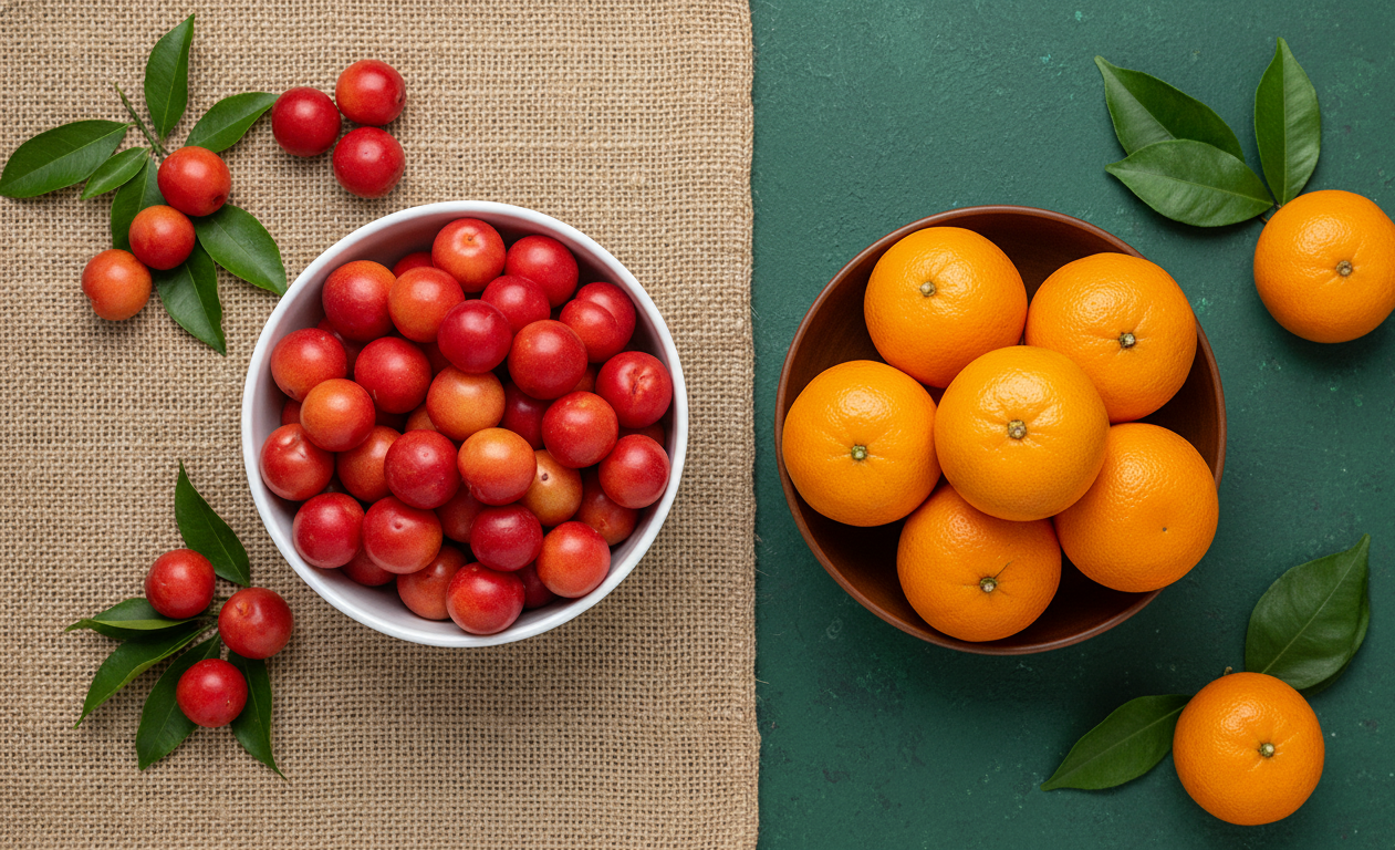 Comparativo nutricional: acerola x laranja: o que vale mais para dieta vegetal?