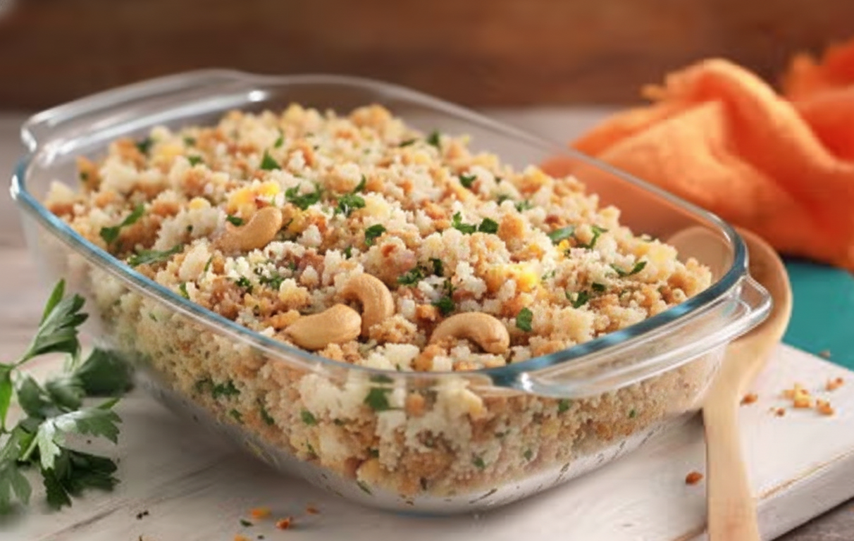 Farofa de castanhas com cebola caramelizada